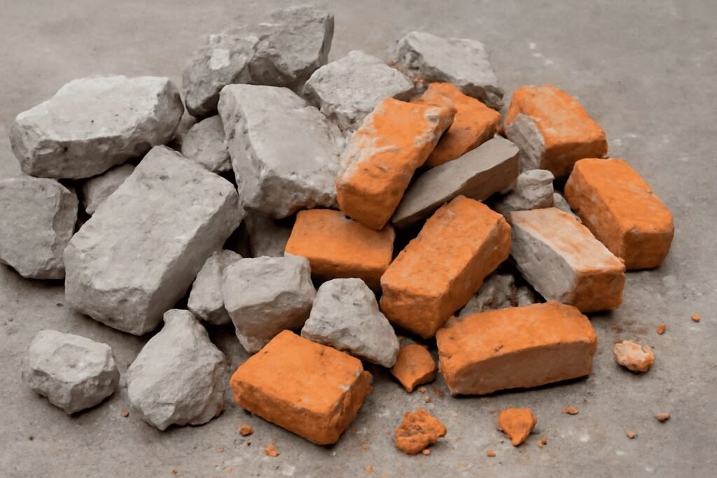 Concrete and brick are removed by our construction debris removal team